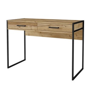 Ensemble bureau console et bibliothèque collection JAINA coloris chêne et noir