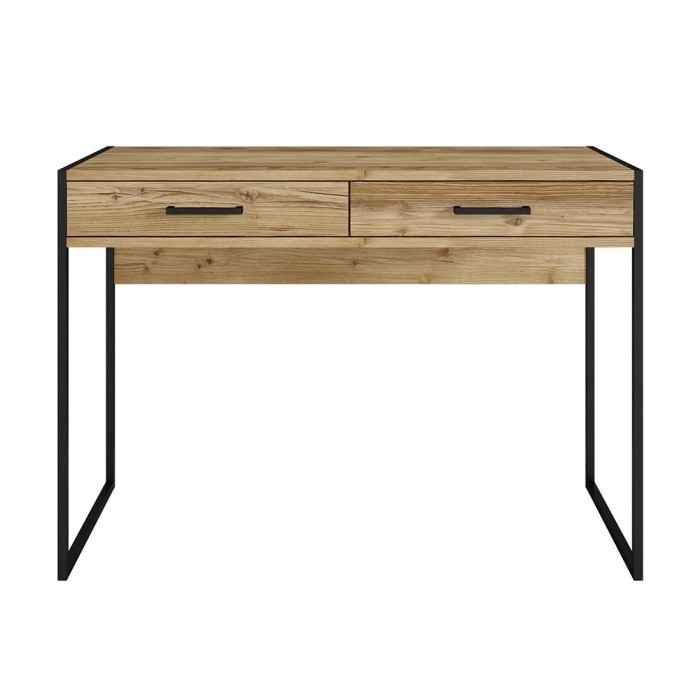 Ensemble bureau console et bibliothèque collection JAINA coloris chêne et noir