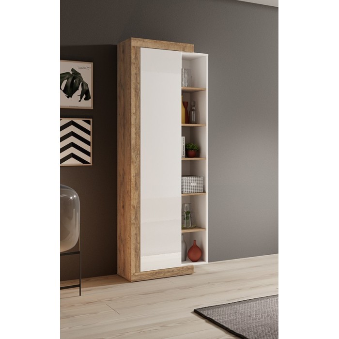 Vitrine design coloris chêne et blanc brillant collection SINATRA.