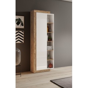 Vitrine design coloris chêne et blanc brillant collection SINATRA.