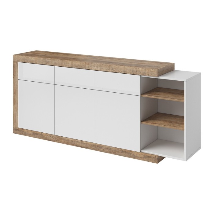 Buffet 200cm coloris chêne et blanc brillant avec nombreux rangements collection SINATRA.
