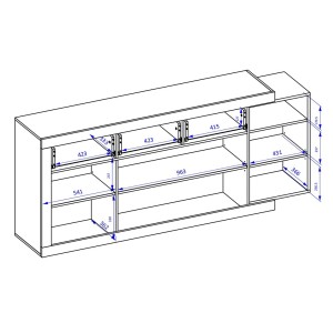 Buffet 200cm coloris chêne et blanc brillant avec nombreux rangements collection SINATRA.