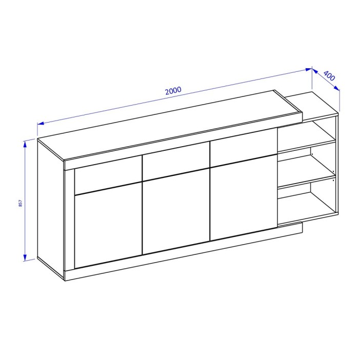 Buffet 200cm coloris chêne et blanc brillant avec nombreux rangements collection SINATRA.