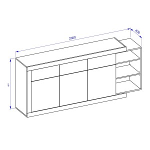 Buffet 200cm coloris chêne et blanc brillant avec nombreux rangements collection SINATRA.
