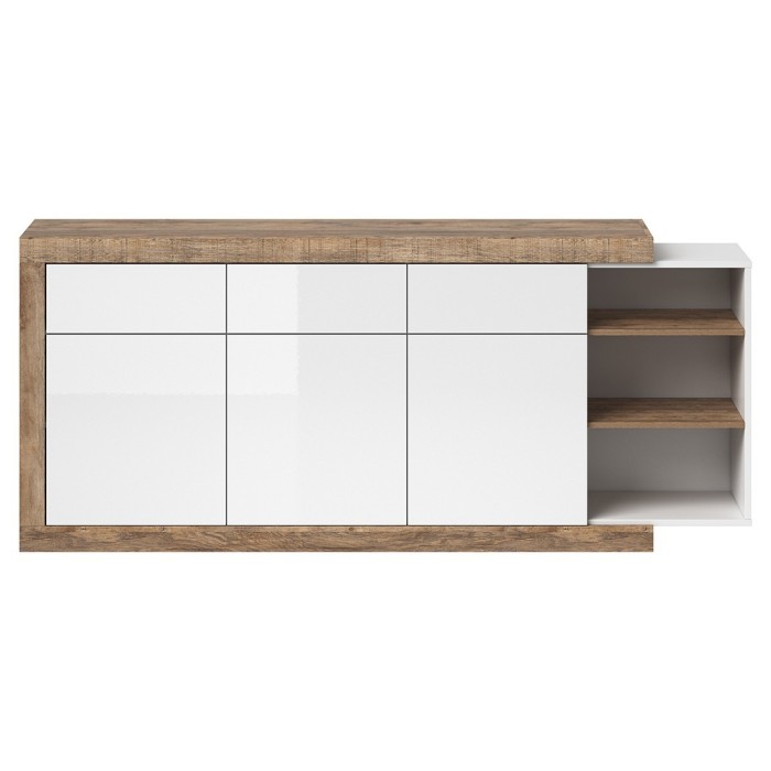 Buffet 200cm coloris chêne et blanc brillant avec nombreux rangements collection SINATRA.