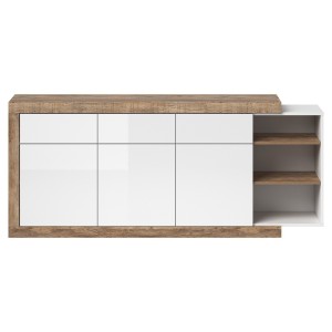 Buffet 200cm coloris chêne et blanc brillant avec nombreux rangements collection SINATRA.