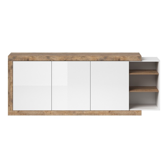 Buffet XL 220cm coloris chêne et blanc brillant avec nombreux rangements collection SINATRA.
