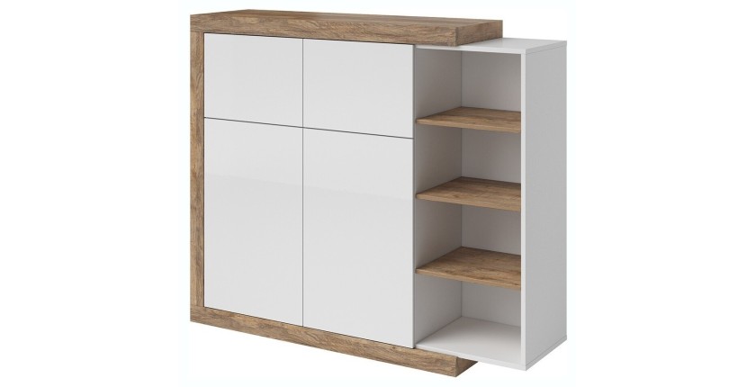 Vitrine petit modèle design coloris chêne et blanc brillant collection SINATRA.