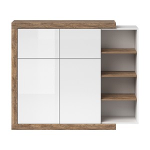 Vitrine petit modèle design coloris chêne et blanc brillant collection SINATRA.