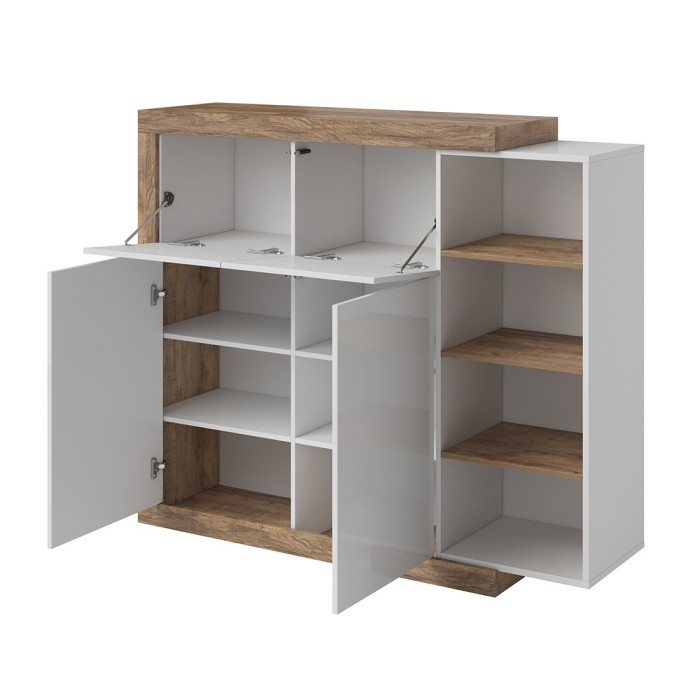 Vitrine petit modèle design coloris chêne et blanc brillant collection SINATRA.