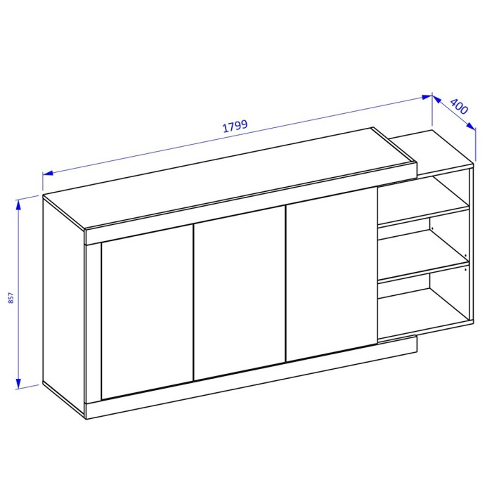 Buffet 180cm coloris chêne et blanc brillant avec nombreux rangements collection SINATRA.
