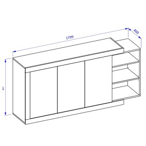 Buffet 180cm coloris chêne et blanc brillant avec nombreux rangements collection SINATRA.