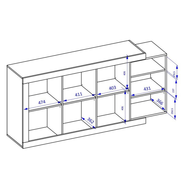 Buffet 180cm coloris chêne et blanc brillant avec nombreux rangements collection SINATRA.