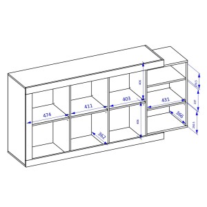 Buffet 180cm coloris chêne et blanc brillant avec nombreux rangements collection SINATRA.