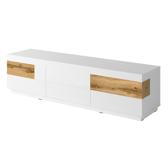 Meuble TV XL 200cm collection KILES. Coloris blanc et chêne. Style design.