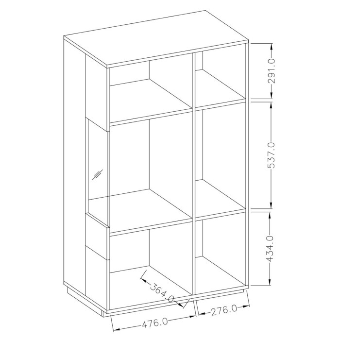 Buffet haut avec LED collection KILES deux portes. Coloris blanc et chêne. Porte vitrée à gauche