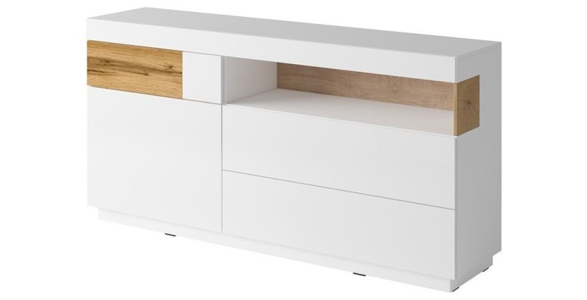 Buffet collection KILES 170cm, LED intégré. Coloris blanc et chêne. Style design