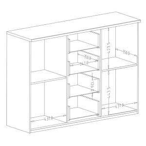 Commode design 2 portes et 4 tiroirs 130cm. Collection FOX coloris chêne clair et noir.
