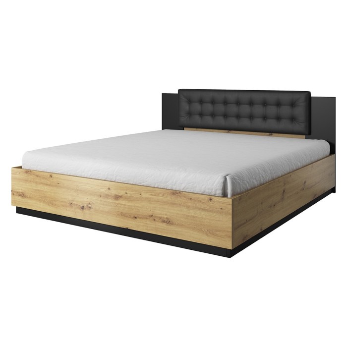 Lit coffre 160x200 coloris chêne clair et noir collection FOX.