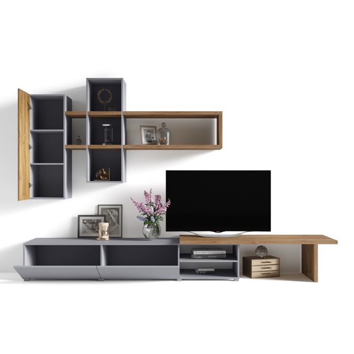 Composition de meubles design pour salon coloris gris et chêne collection ASTY.
