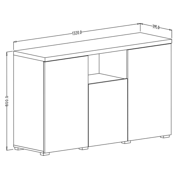 Buffet 130cm collection ASTY trois portes et une niche. Coloris gris et chêne.