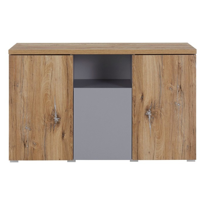 Buffet 130cm collection ASTY trois portes et une niche. Coloris gris et chêne.