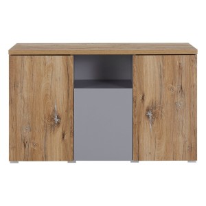 Buffet 130cm collection ASTY trois portes et une niche. Coloris gris et chêne.
