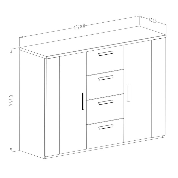 Chambre à coucher complète FOX : Armoire 200cm, Lit 160x200, commode, chevets. Couleur chêne clair et noir