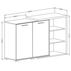 Buffet 140cm design pour salon couleur blanc et chêne collection HARLEM.