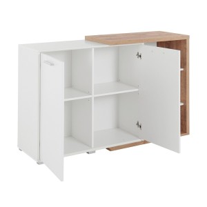 Buffet 140cm design pour salon couleur blanc et chêne collection HARLEM.