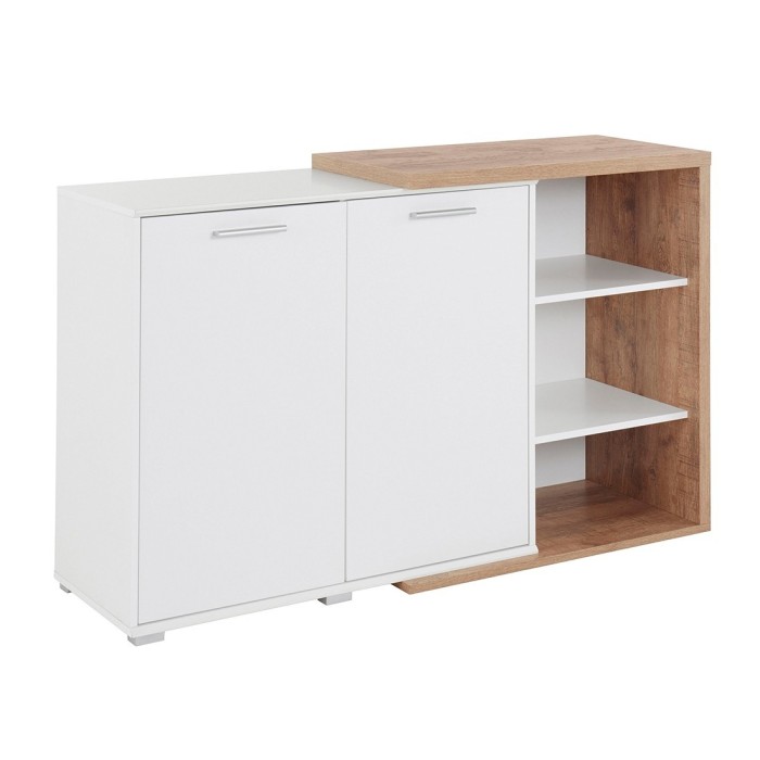 Buffet 140cm design pour salon couleur blanc et chêne collection HARLEM.