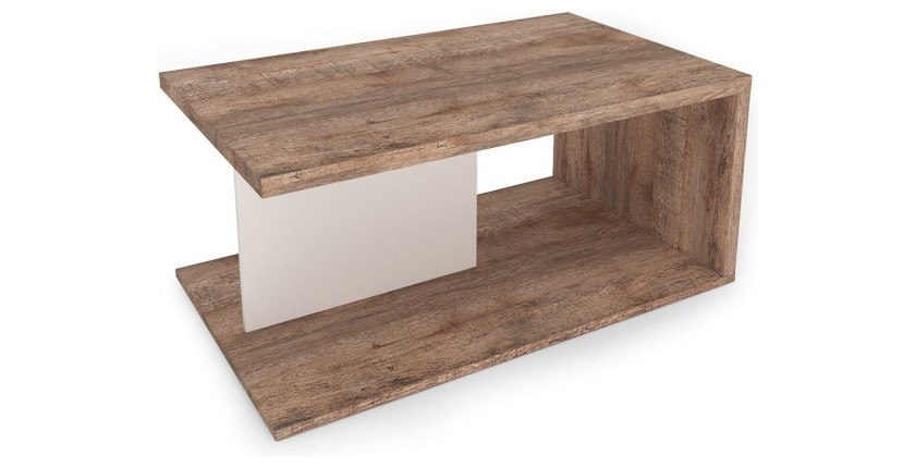 Table basse design collection HARLEM. Couleur chêne et blanc.
