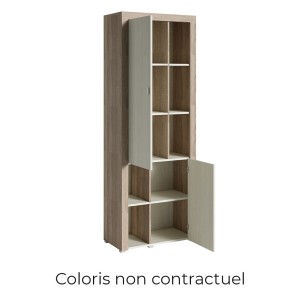 Vitrine haute design, 2 portes collection BELMONT. Couleur chêne foncé et gris.