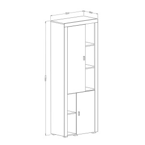 Vitrine haute design, 2 portes collection BELMONT. Couleur chêne foncé et gris.