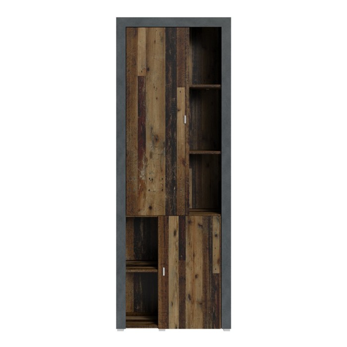 Vitrine haute design, 2 portes collection BELMONT. Couleur chêne foncé et gris.