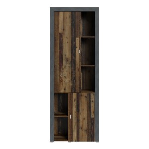 Vitrine haute design, 2 portes collection BELMONT. Couleur chêne foncé et gris.