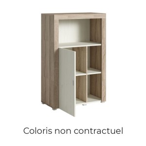 Buffet haut collection BELMONT une porte et trois niches. Coloris chêne foncé et gris foncé