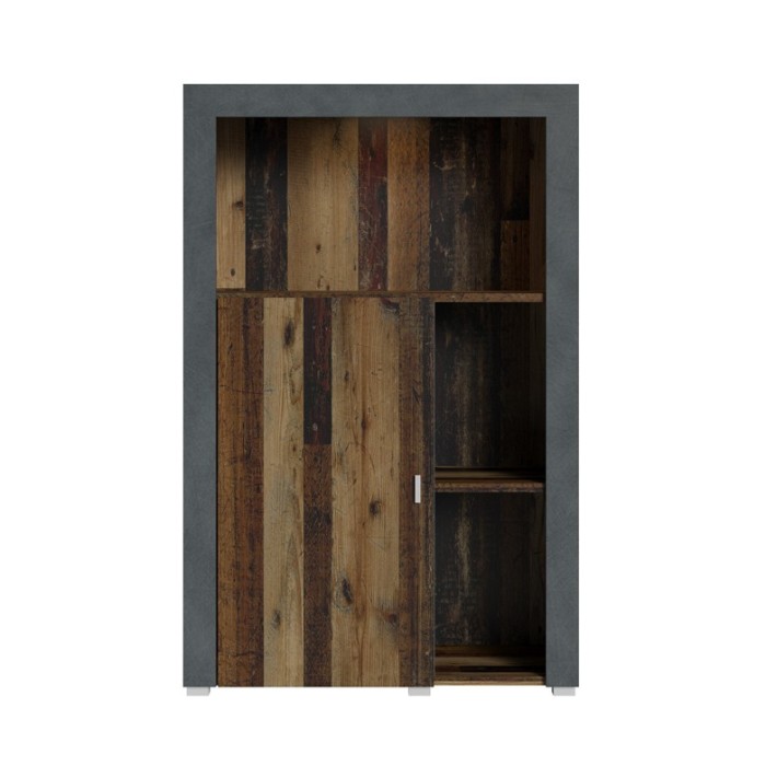 Buffet haut collection BELMONT une porte et trois niches. Coloris chêne foncé et gris foncé