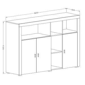 Buffet 160cm coloris chêne foncé et gris foncé avec nombreux rangements collection BELMONT.