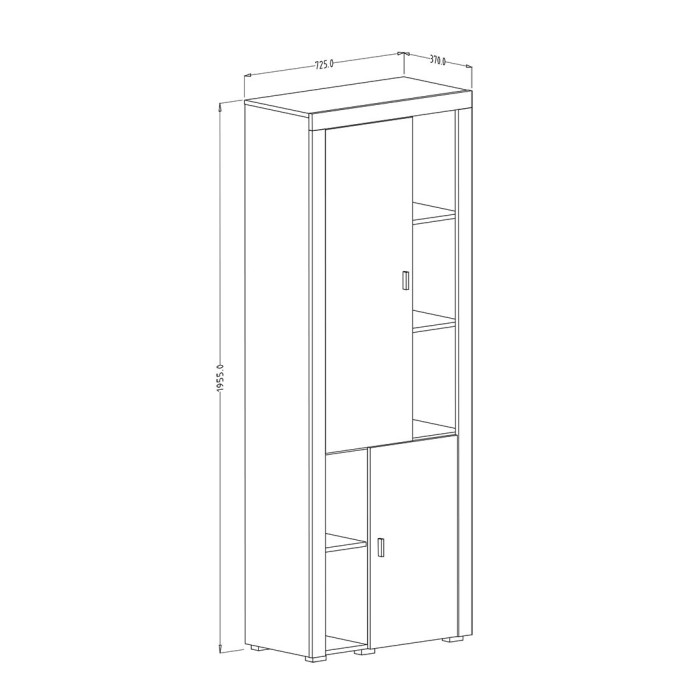 Vitrine haute design, 2 portes collection BELMONT. Coloris chêne et blanc crème effet bois.