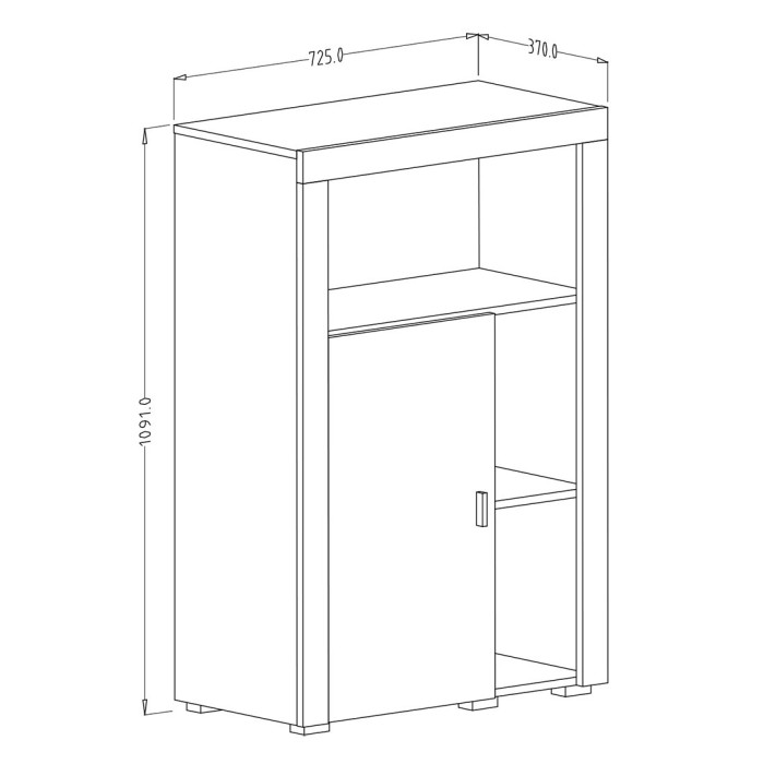 Buffet haut collection BELMONT une porte et trois niches. Coloris chêne et blanc crème effet bois.