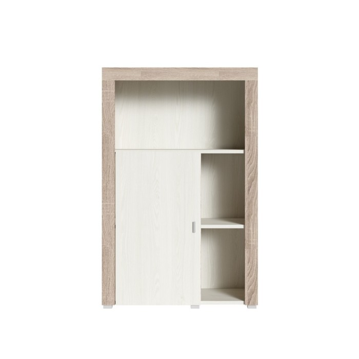 Buffet haut collection BELMONT une porte et trois niches. Coloris chêne et blanc crème effet bois.