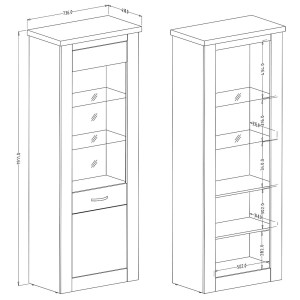 Vitrine haute design, 1 porte collection JUDY. Coloris blanc effet bois et chêne.