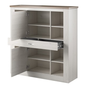 Vaisselier XL collection JUDY. Coloris blanc effet bois et chêne.