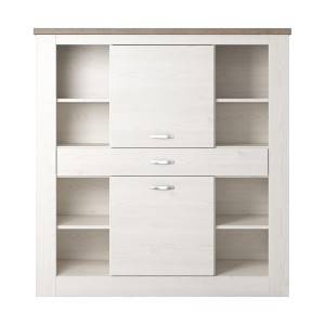 Vaisselier XL collection JUDY. Coloris blanc effet bois et chêne.