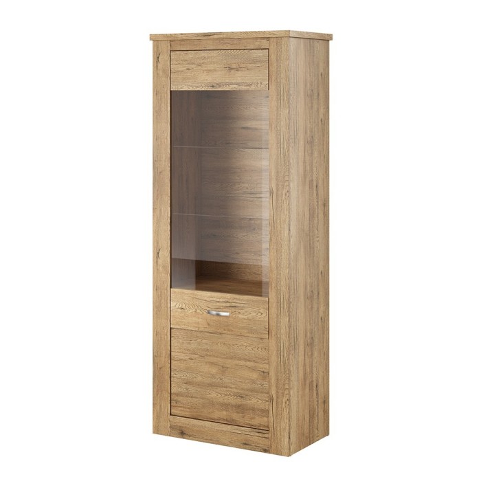 Vitrine haute design, 1 porte collection JUDY. Coloris chêne.