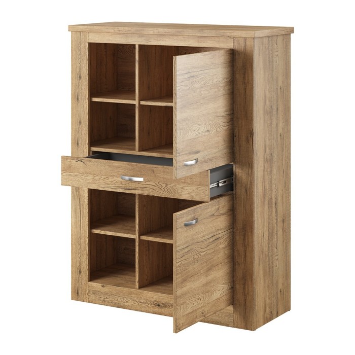 Buffet haut collection JUDY deux portes, un tiroir et quatre niches. Coloris chêne.