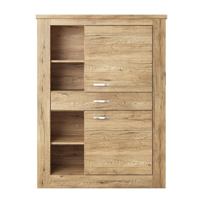 Buffet haut collection JUDY deux portes, un tiroir et quatre niches. Coloris chêne.