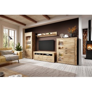 Buffet haut collection JUDY deux portes, un tiroir et quatre niches. Coloris chêne.