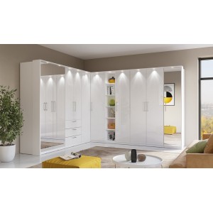 Armoire d'angle pour dressing collection MODULO coloris blanc avec LED incluses.